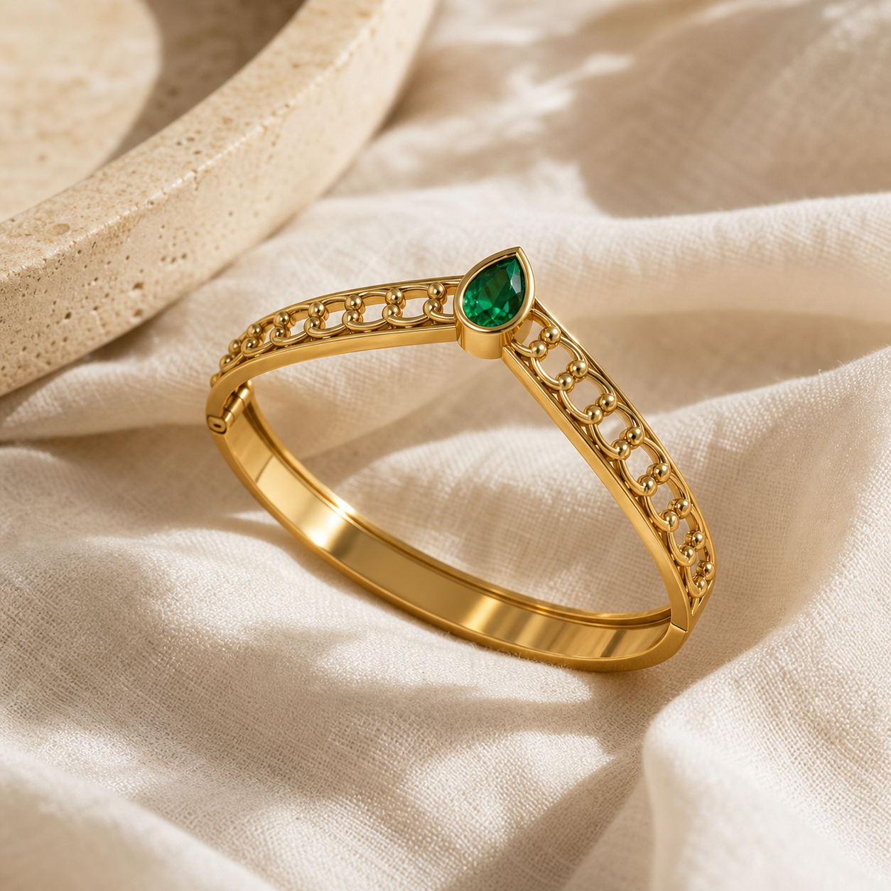 Aurgat Majestic Green Stone Bangle Bracelet