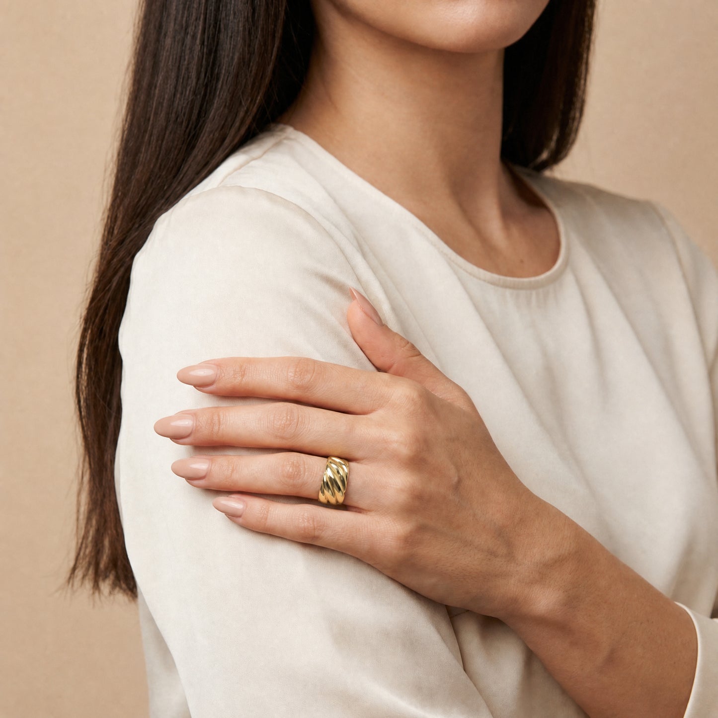 Aurgat Waves 18K Gold Plated Adjustable Ring Band
