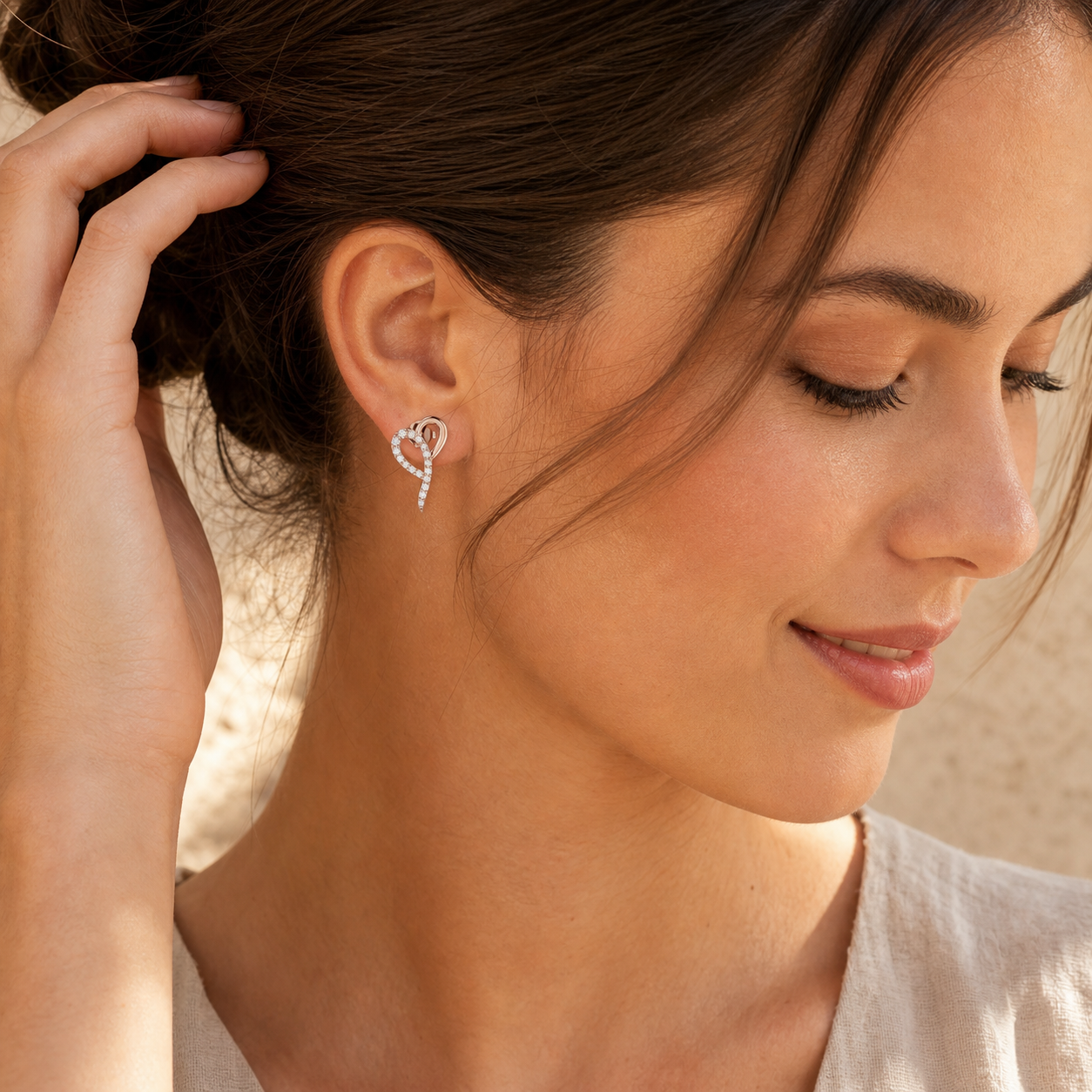 Aurgat Nobel Heart Rose Gold Earrings