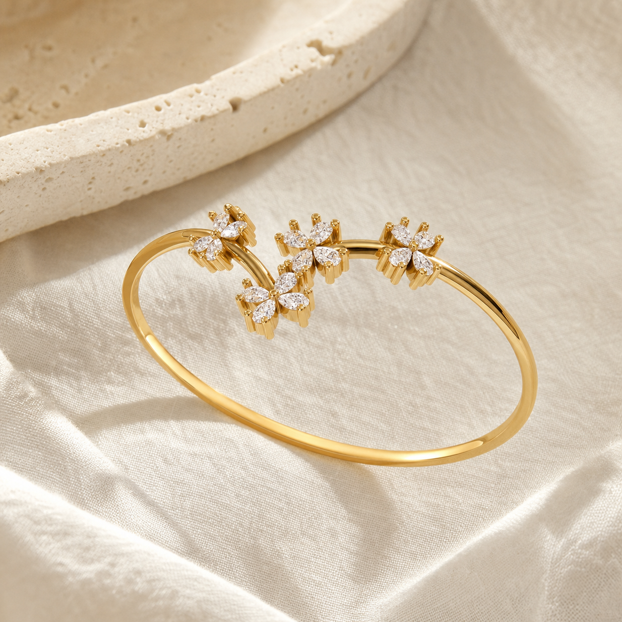 Aurgat Floral 18K Gold Plated Cuff Bracelet