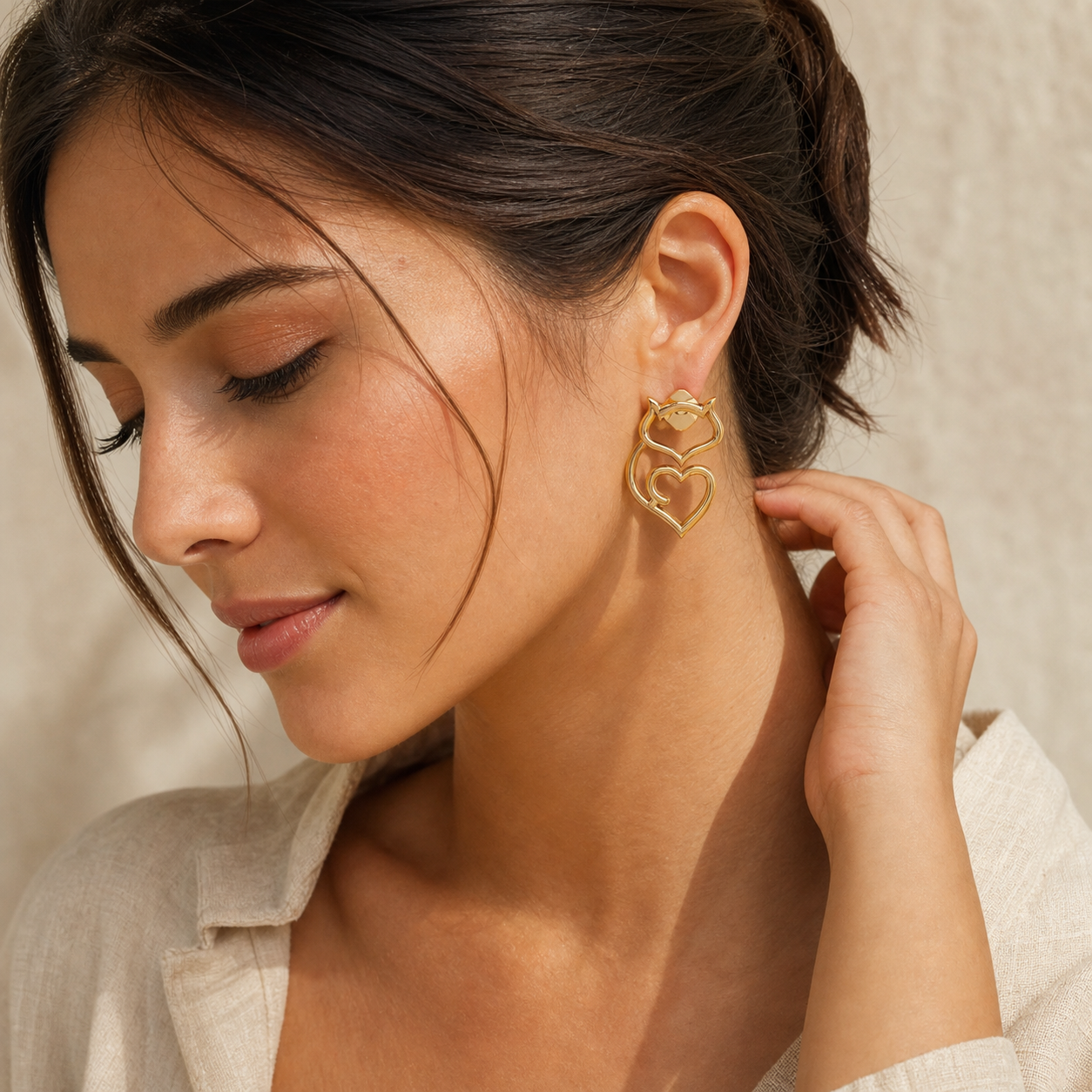 Aurgat Cat's Heart 18K Gold Plated Earrings
