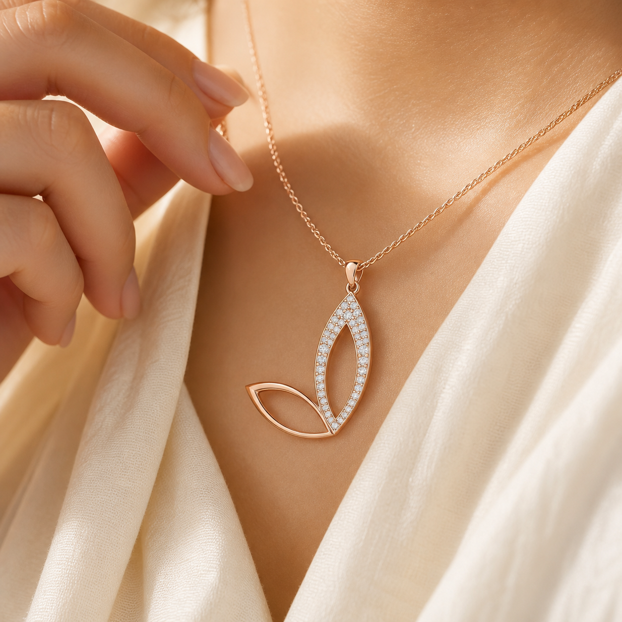 Aurgat Queenly Tea Leaf Drop Rose Gold Pendant