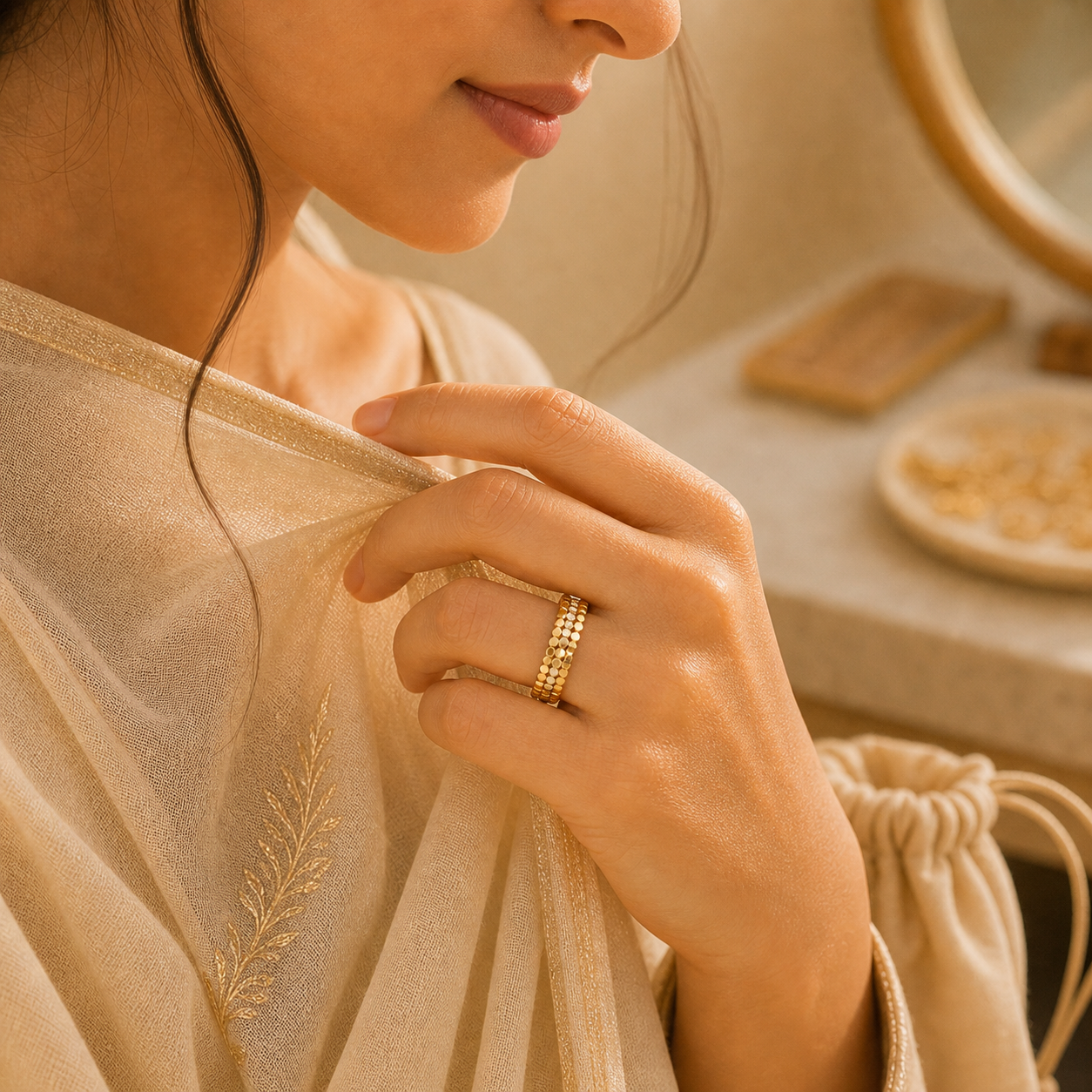 Aurgat Hexagonal Blocks 18K Gold Plated Band Ring - image 4