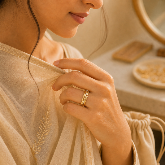 Aurgat Hexagonal Blocks 18K Gold Plated Band Ring - image 4