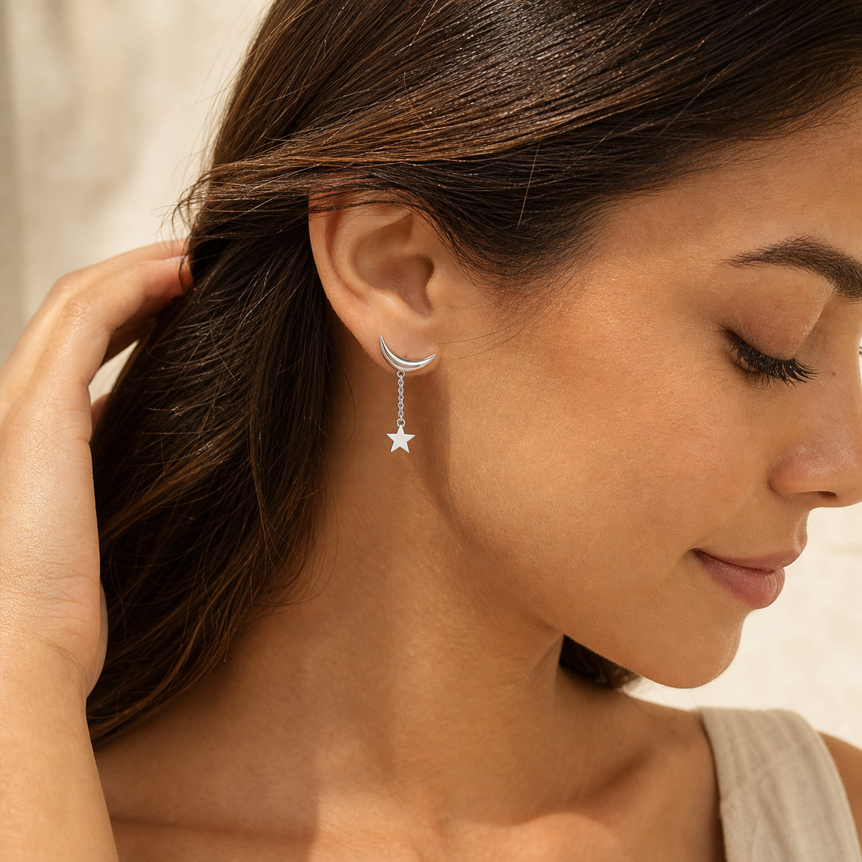 Aurgat Moon and Stars Sterling Silver Earrings