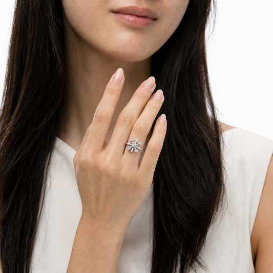 Aurgat Clear Zirconia Cross Sterling Silver Adjustable Ring