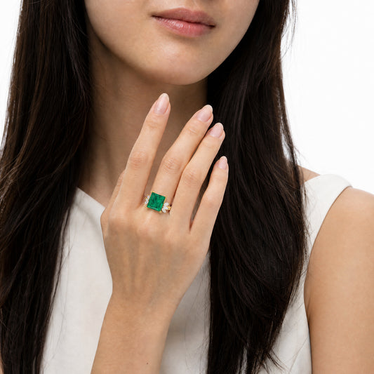 Aurgat Princessly 18K Gold Plated Adjustable Ring With Green Stone