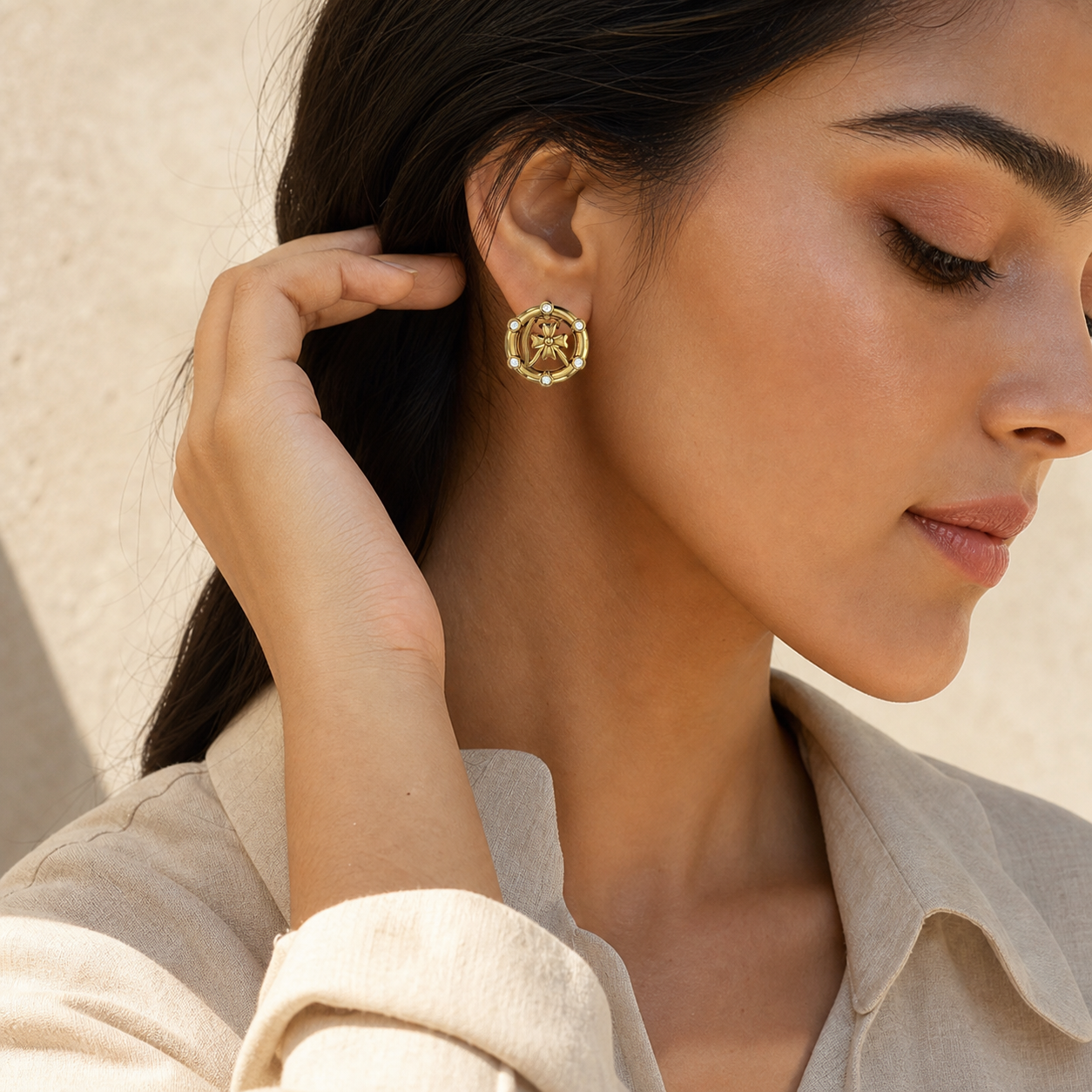 Aurgat Sacred Petals 18K Gold Plated Earrings