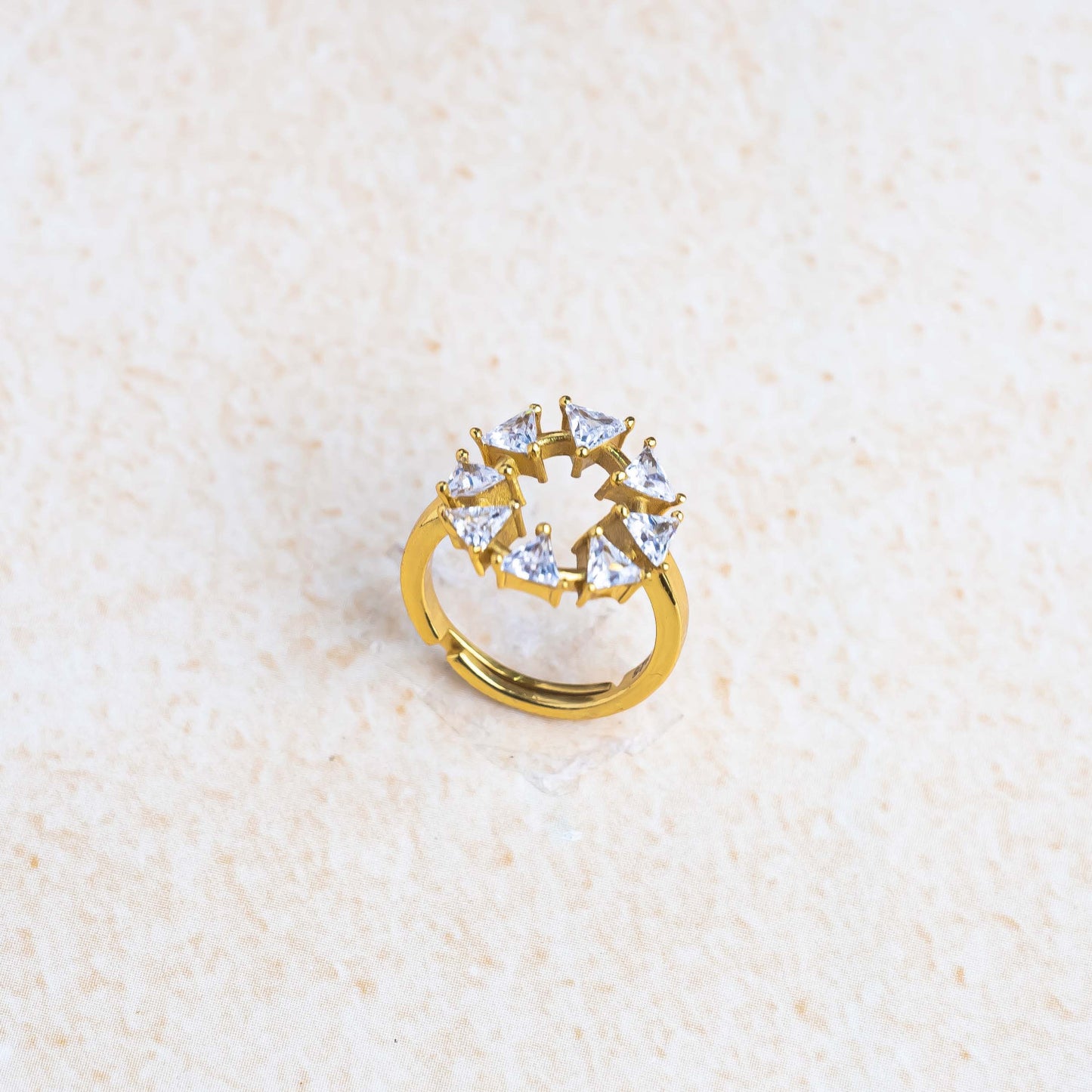 Aurgat Apex 18K Gold Plated Adjustable Ring With Zirconia