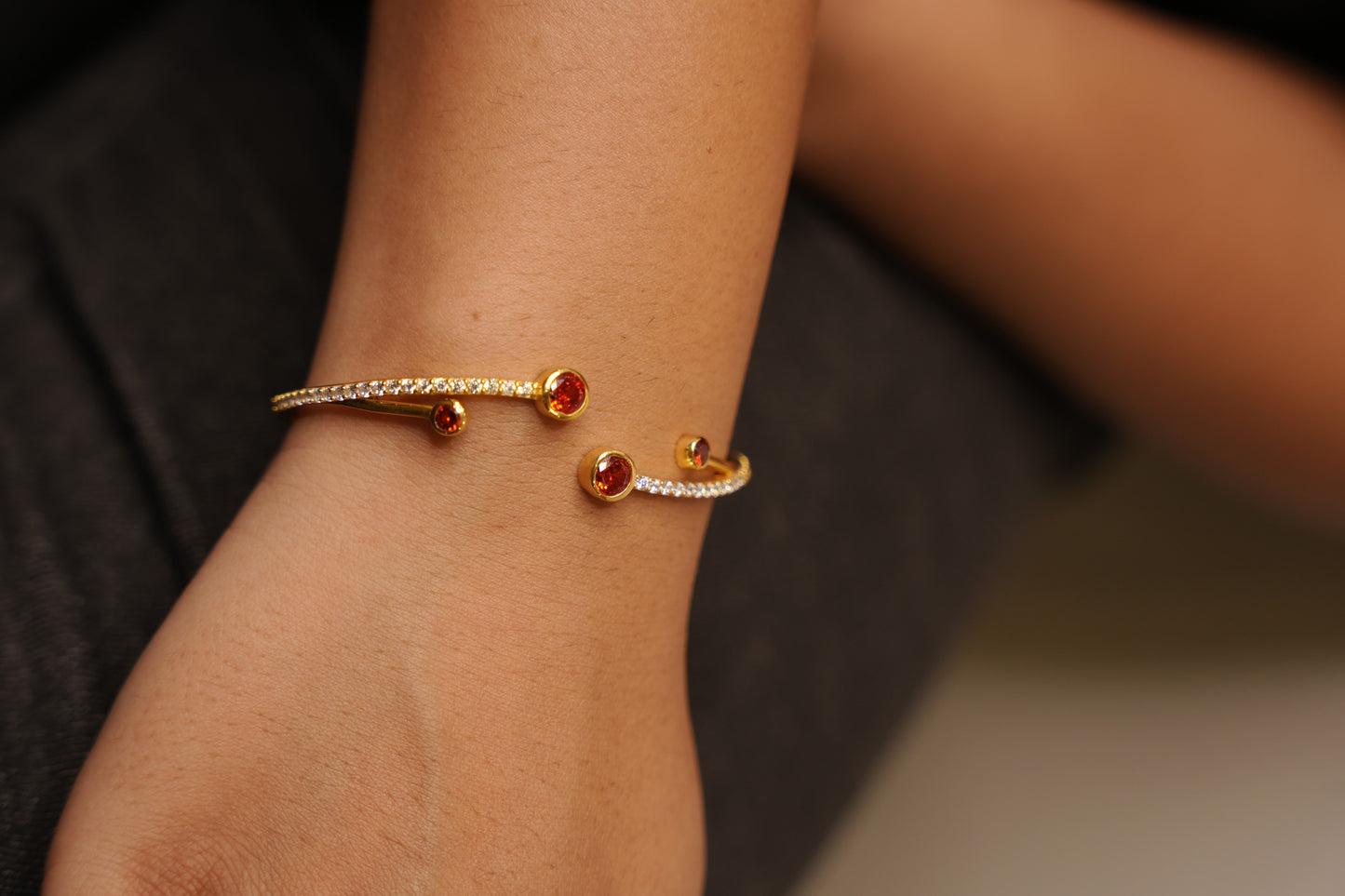 Aurgat 18K Gold Plated Cuff Bracelet With red and Clear Zirconia