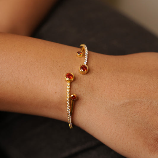 Aurgat 18K Gold Plated Cuff Bracelet With red and Clear Zirconia