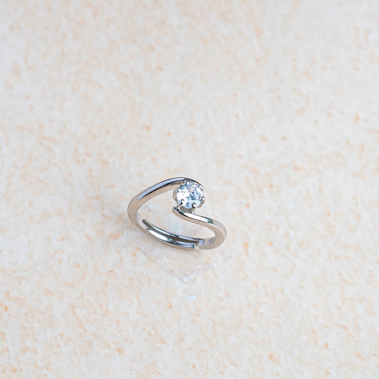 Aurgat Solitaire Sterling Silver Adjustable Ring