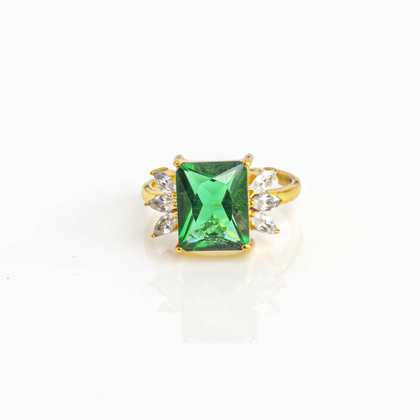 Aurgat Princessly 18K Gold Plated Adjustable Ring With Green Stone