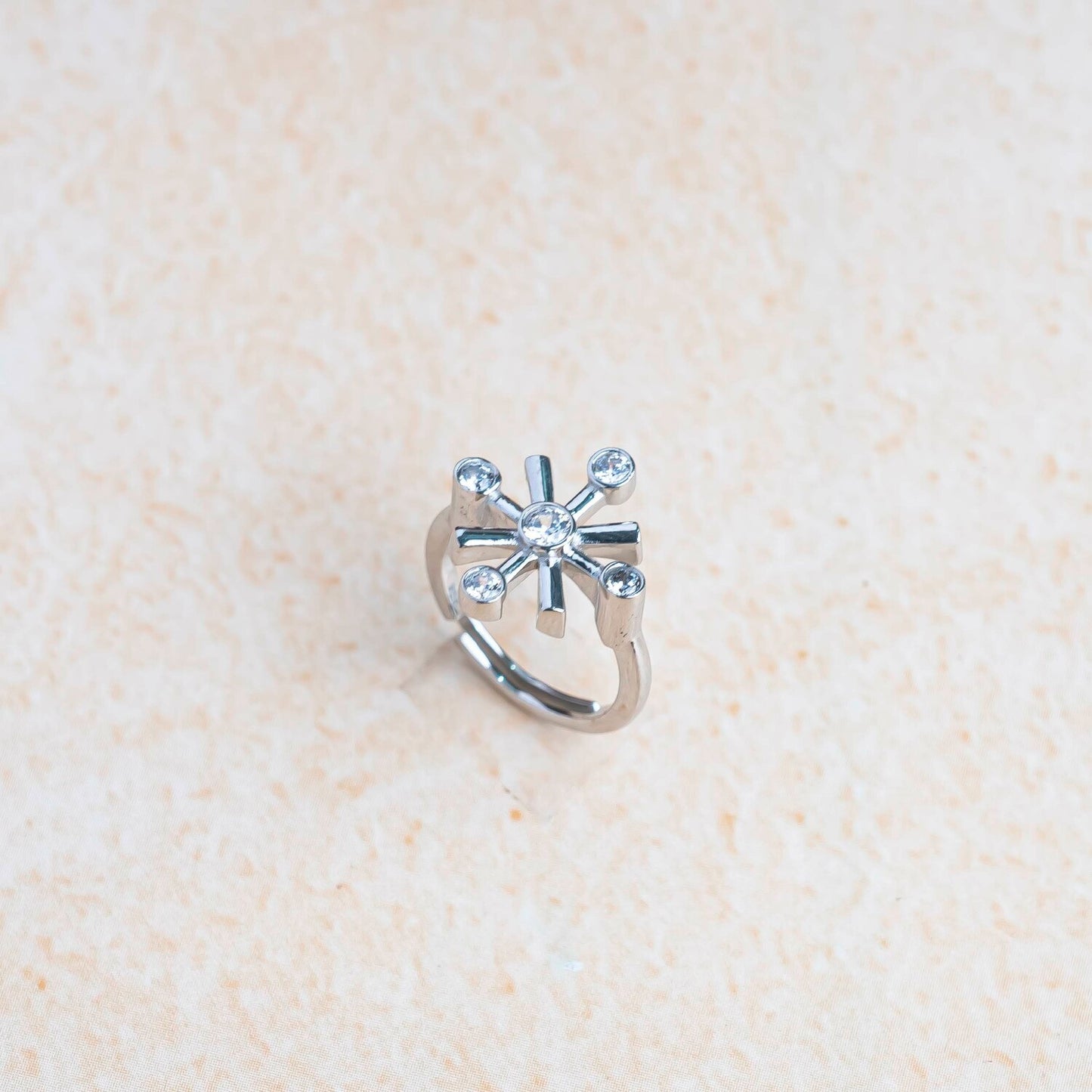 Aurgat Clear Zirconia Cross Sterling Silver Adjustable Ring