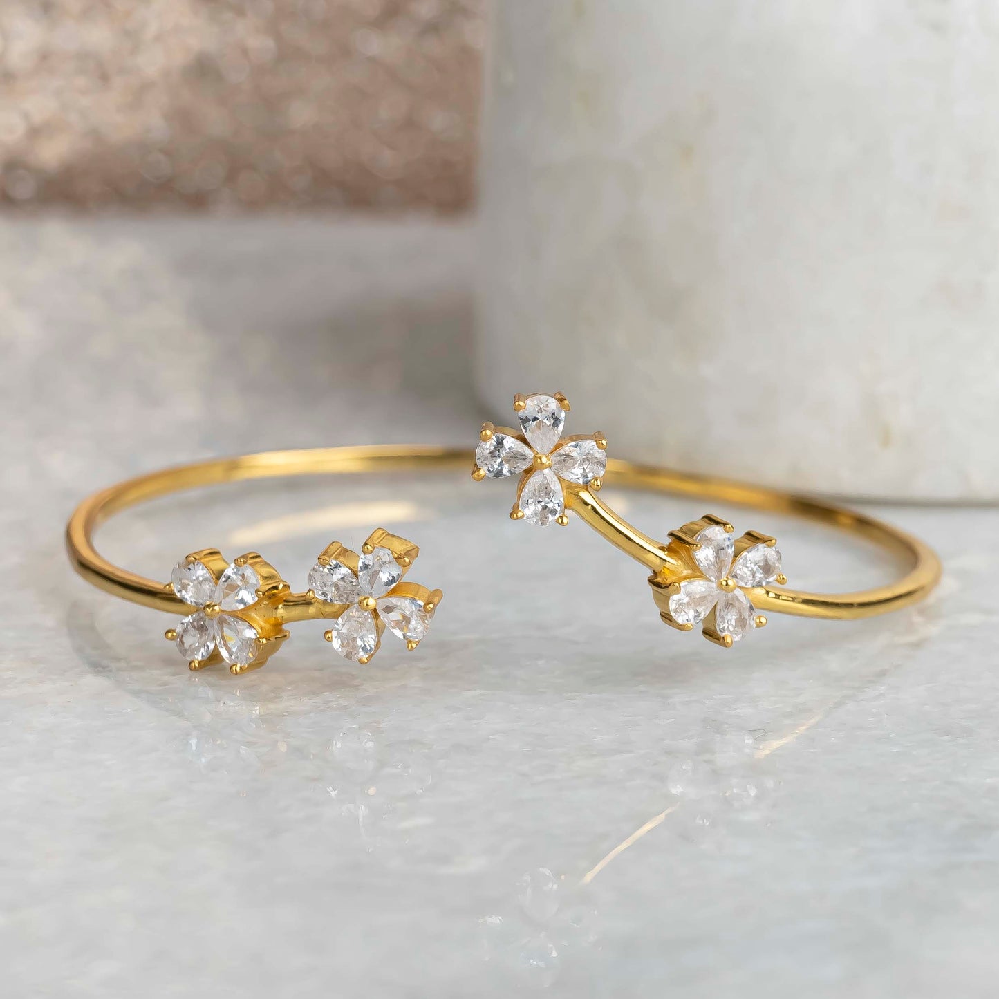 Aurgat Floral 18K Gold Plated Cuff Bracelet