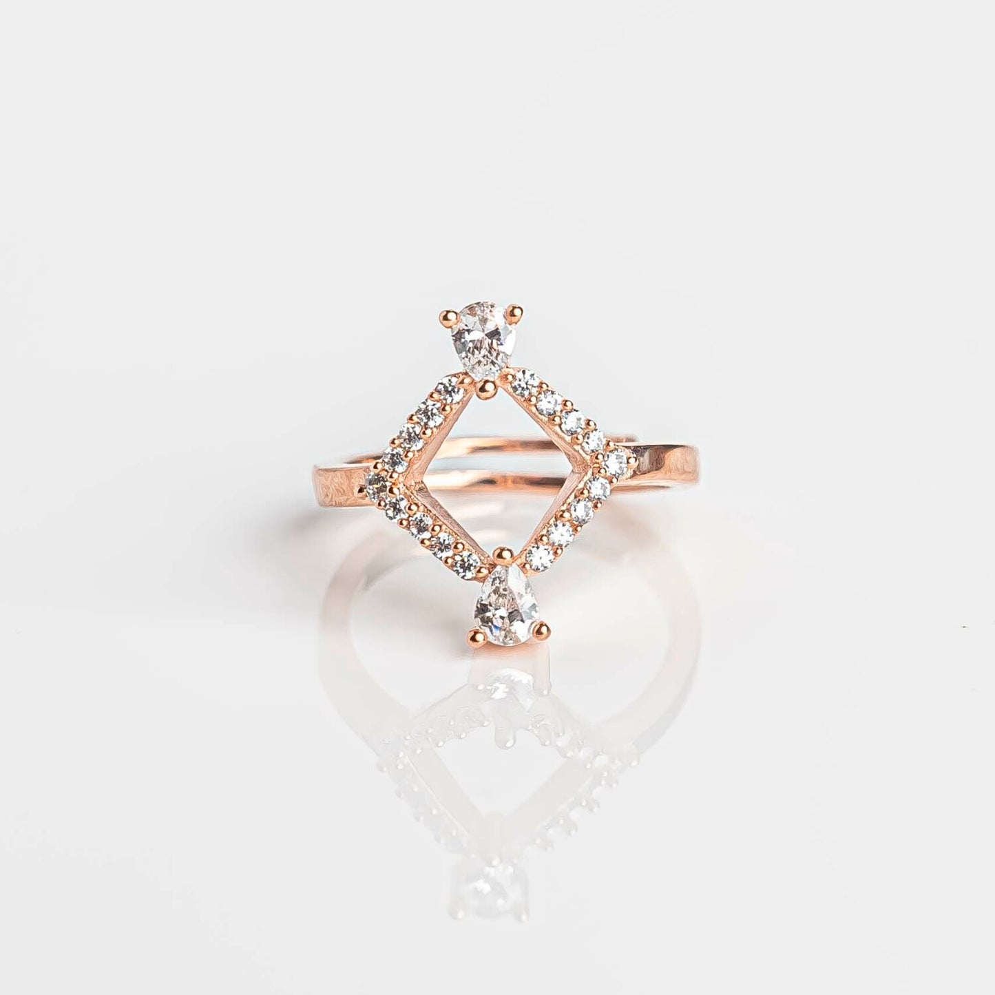 Aurgat Symmetrical High Rated Zirconia Rose Gold Adjustable RIng