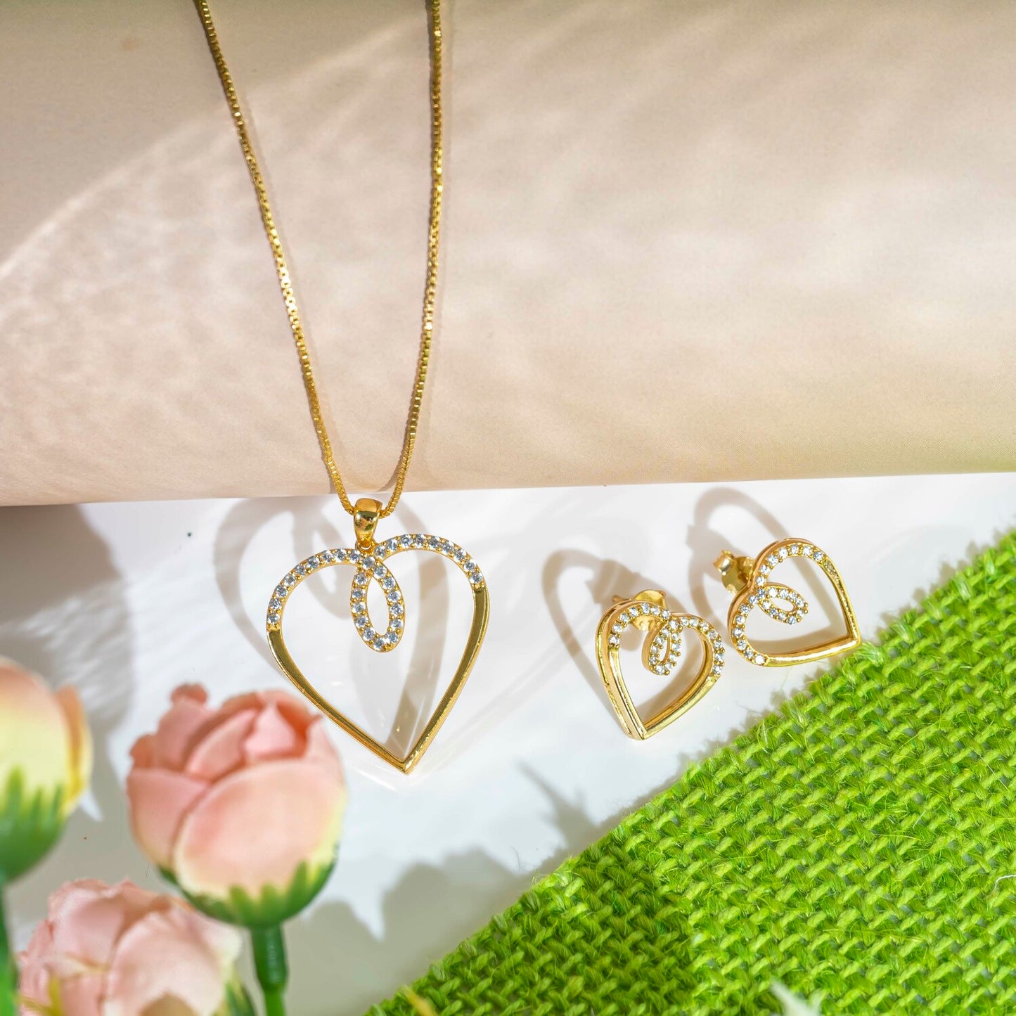 Aurgat Heart of Gold 18K Gold Plated Pendant Set