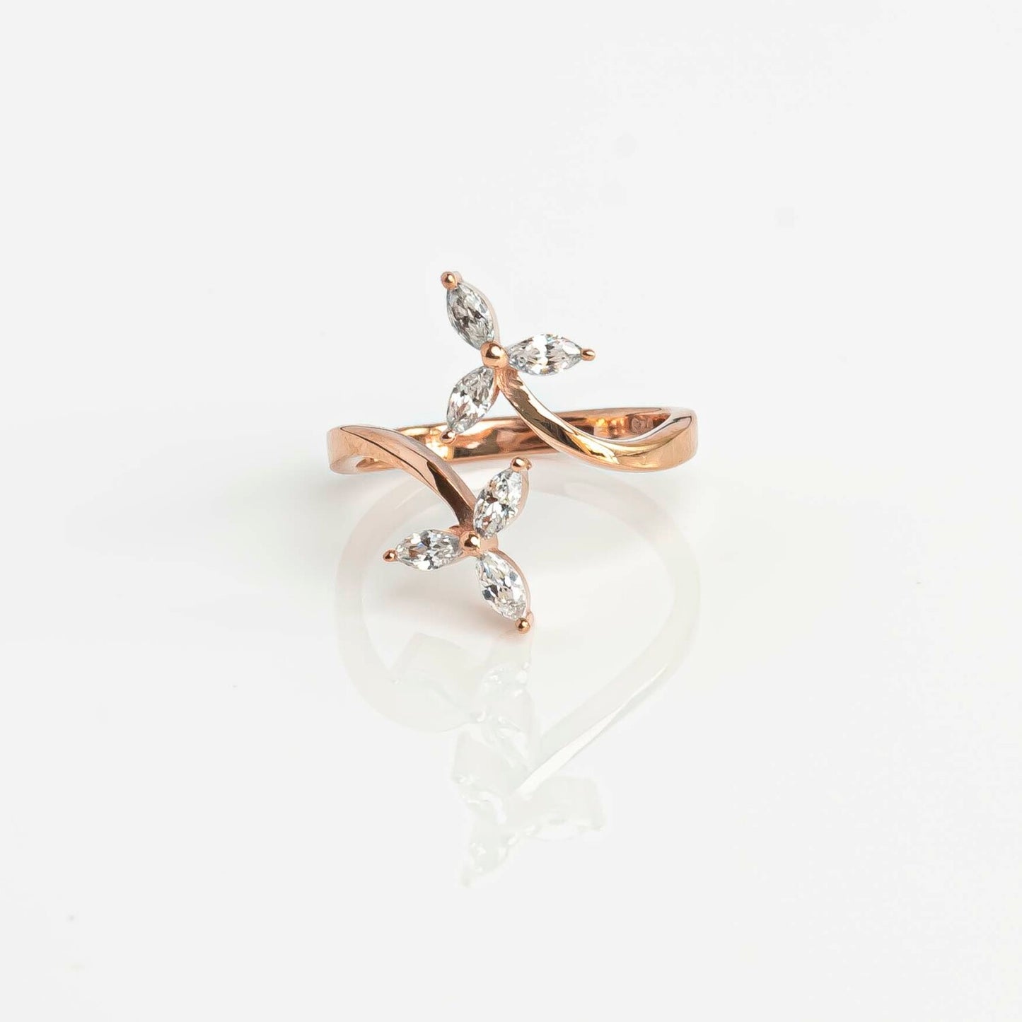 Aurgat Trillium Flower Zirconia Rose Gold Adjustable Ring