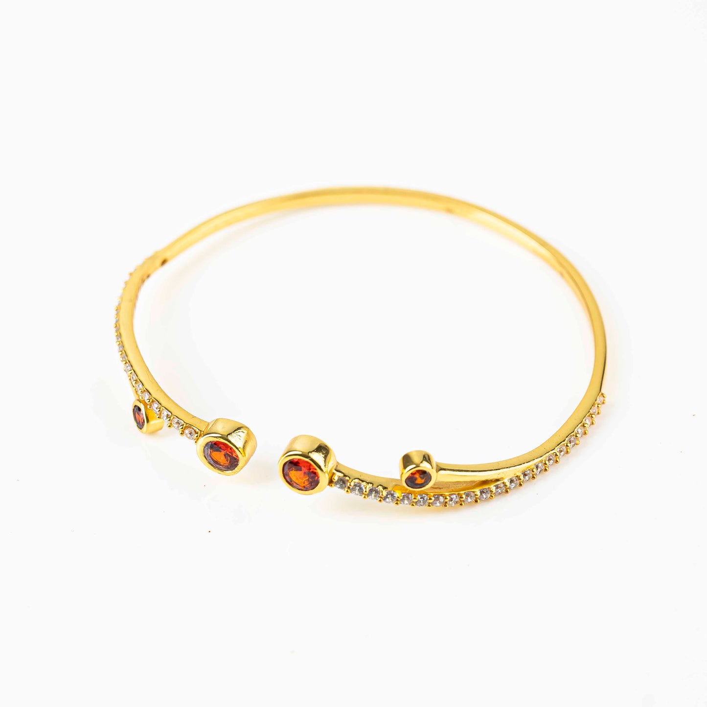Aurgat 18K Gold Plated Cuff Bracelet With red and Clear Zirconia