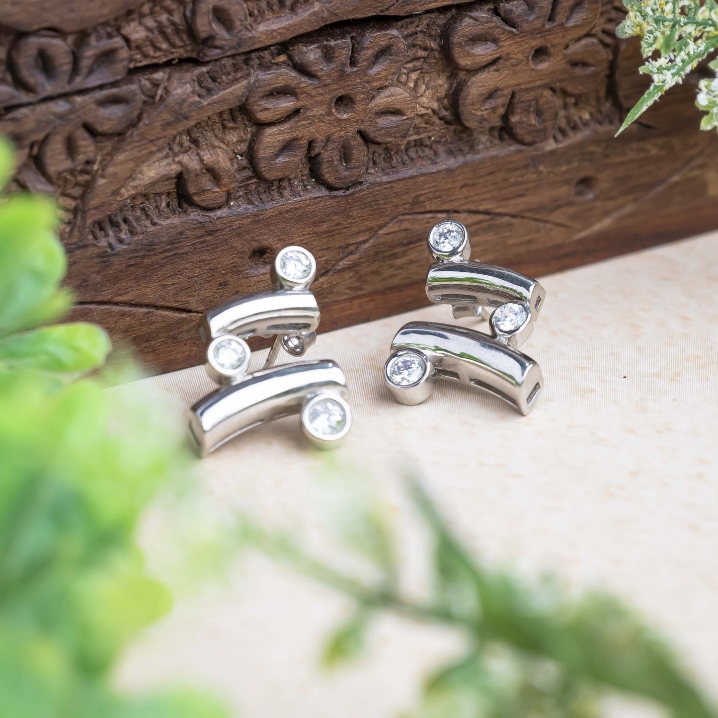 Aurgat Zirconia Connected Layers Sterling Silver Earrings