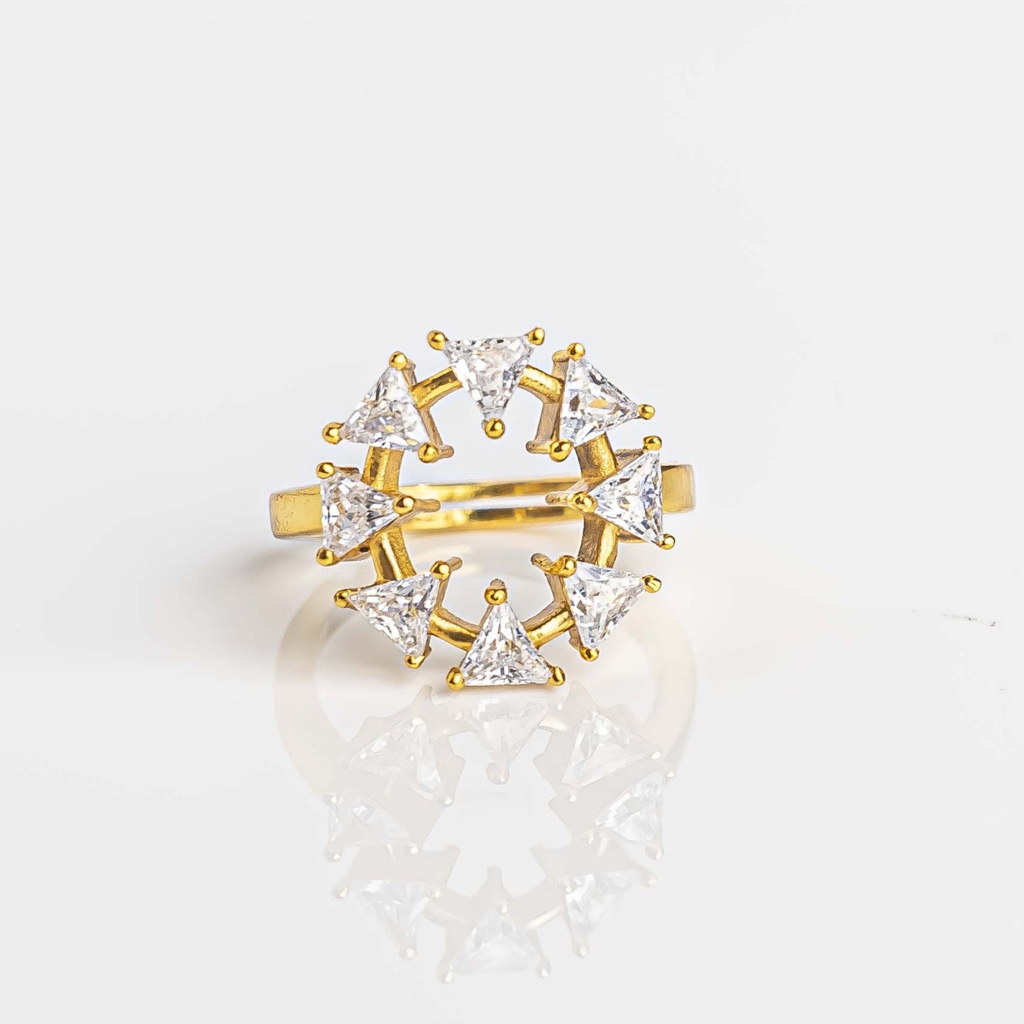 Aurgat Apex 18K Gold Plated Adjustable Ring With Zirconia