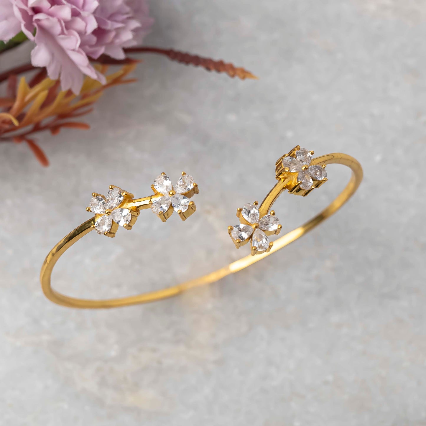 Aurgat Floral 18K Gold Plated Cuff Bracelet