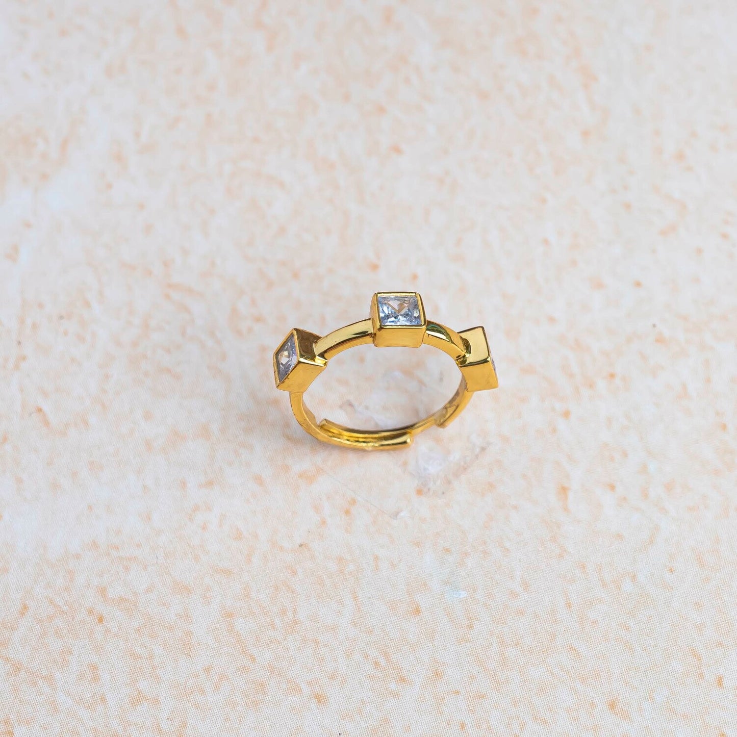Aurgat Homestyled 18K Gold Plated Adjustable ring With Square Zirconia