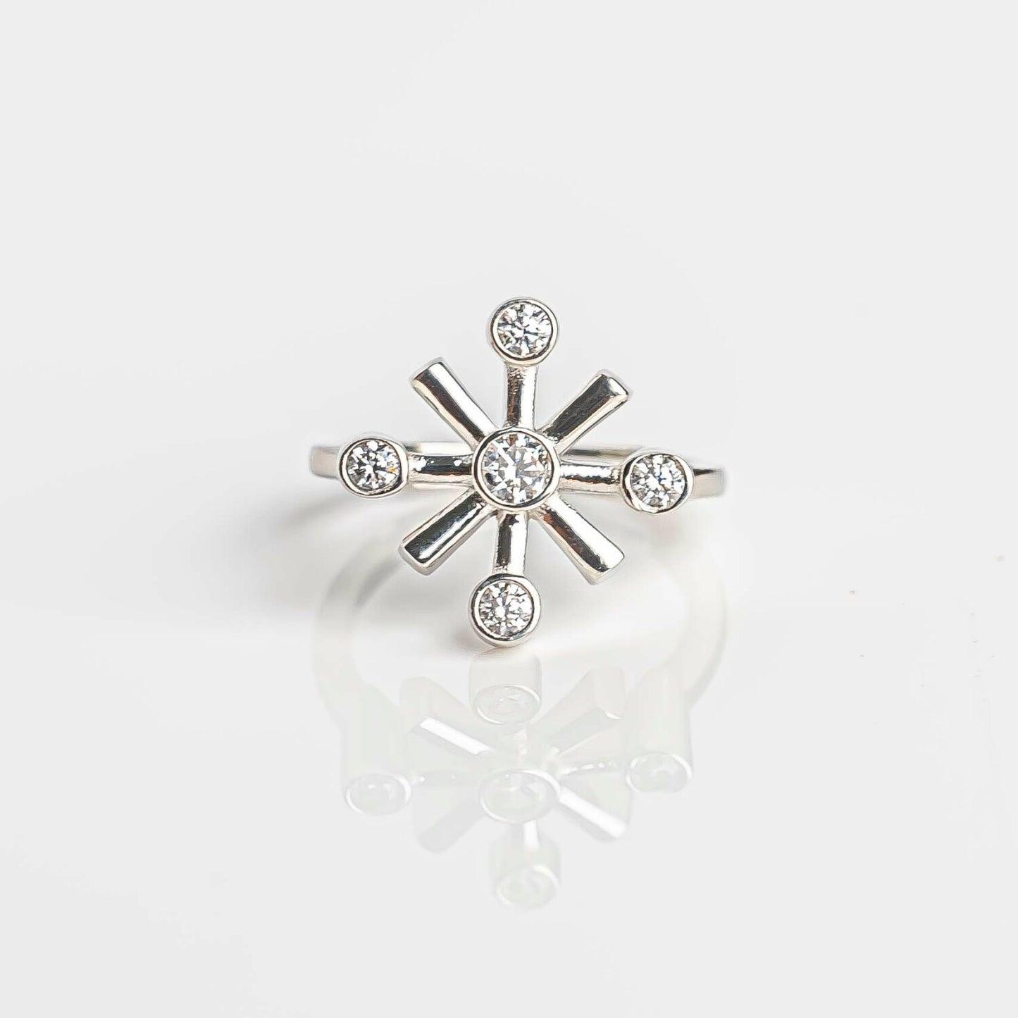 Aurgat Clear Zirconia Cross Sterling Silver Adjustable Ring