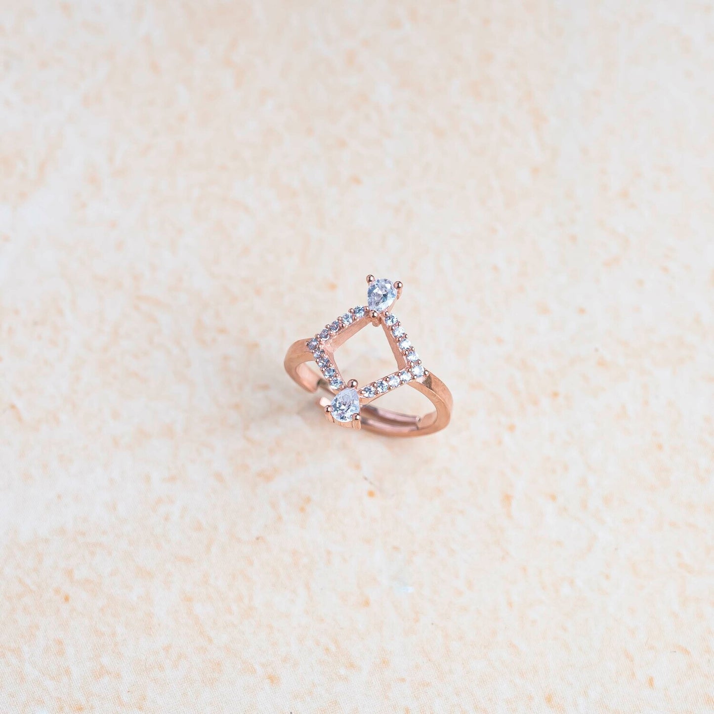 Aurgat Symmetrical High Rated Zirconia Rose Gold Adjustable RIng