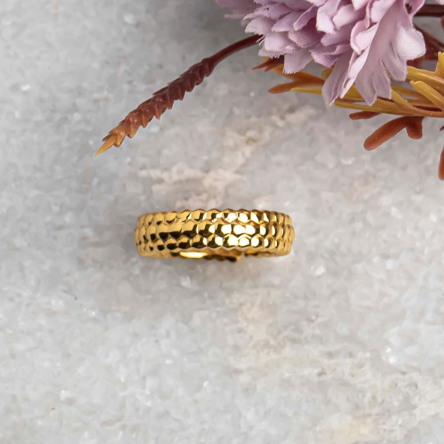 Aurgat Hexagonal Blocks 18K Gold Plated Band Ring