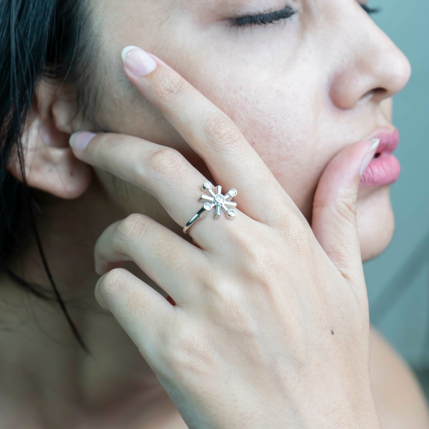 Aurgat Clear Zirconia Cross Sterling Silver Adjustable Ring