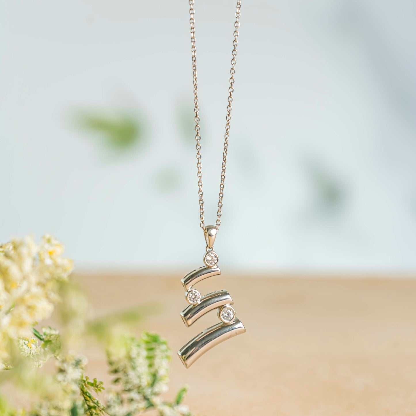 Aurgat Zircon Connected Layers  Sterling Silver Pendant Set