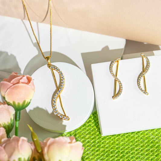 Aurgat Curvy Drop 18K Gold Plated Pendant Set