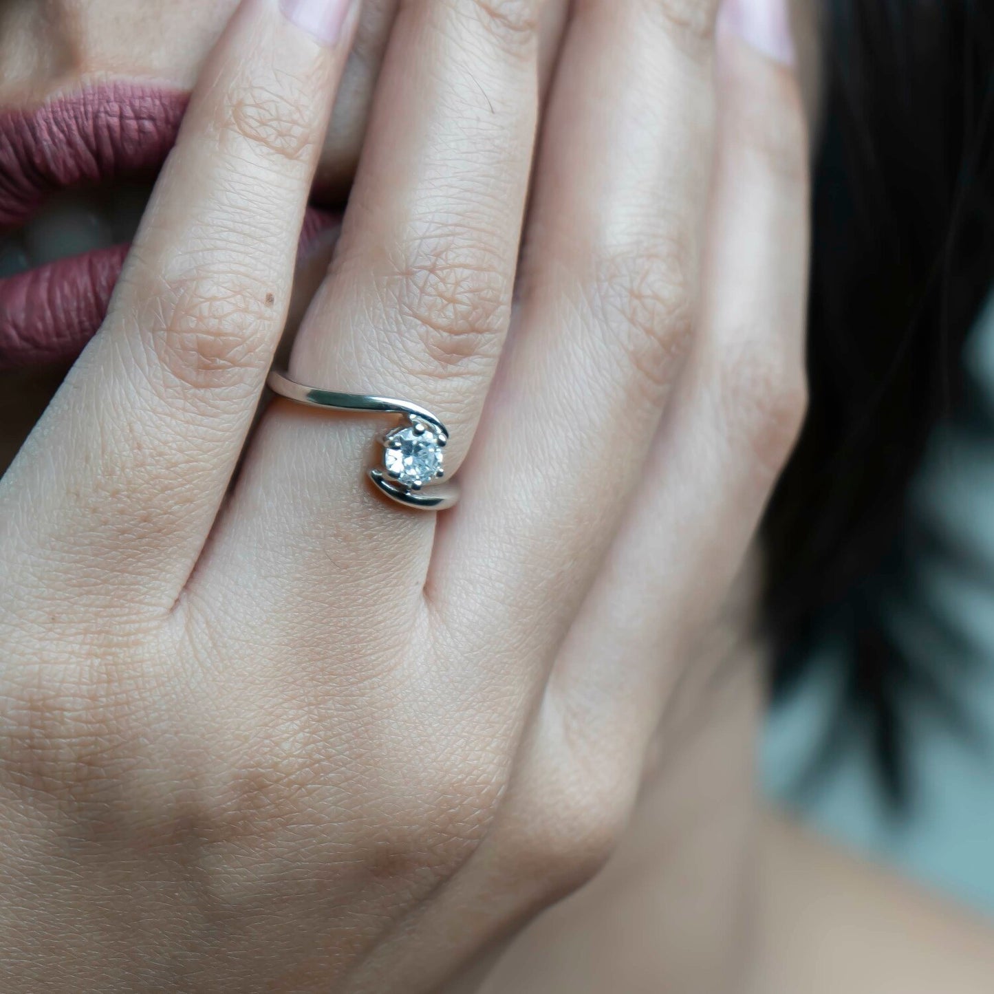 Aurgat Solitaire Sterling Silver Adjustable Ring