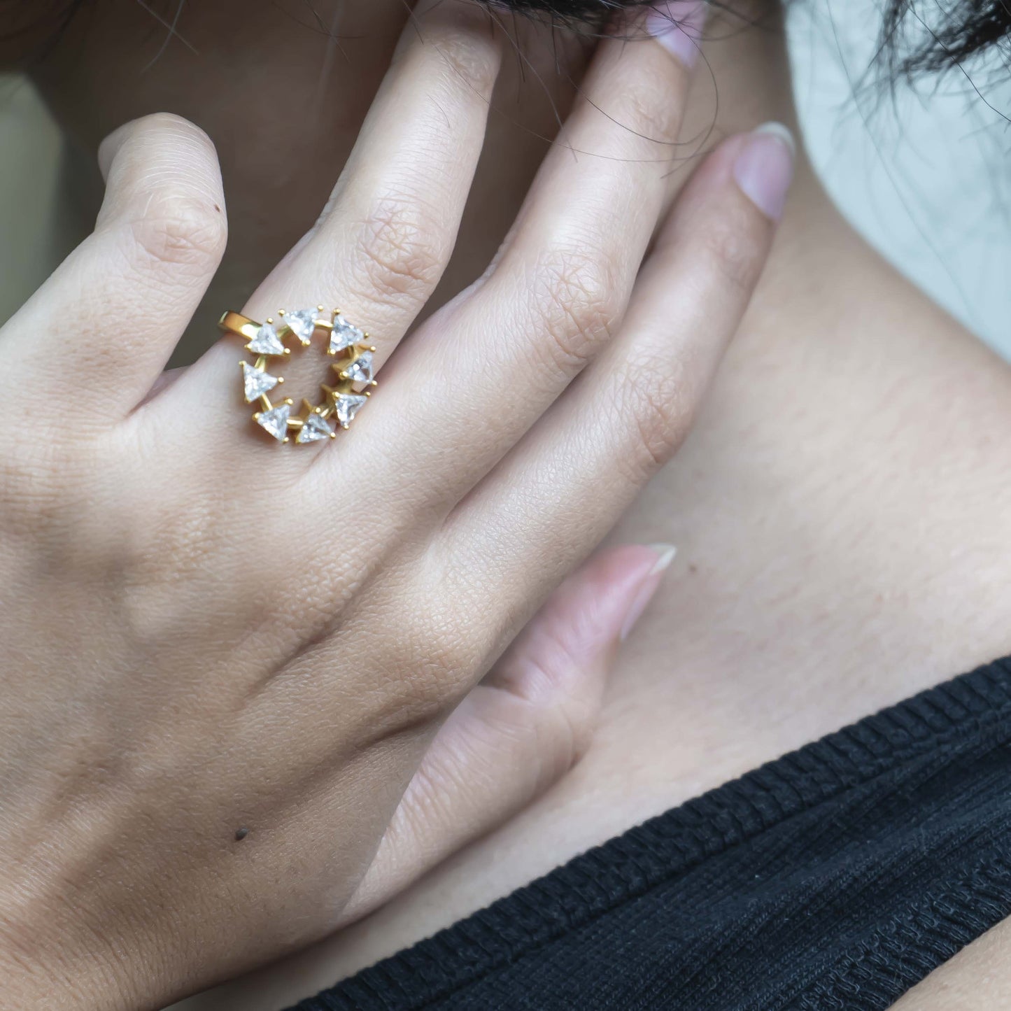 Aurgat Apex 18K Gold Plated Adjustable Ring With Zirconia