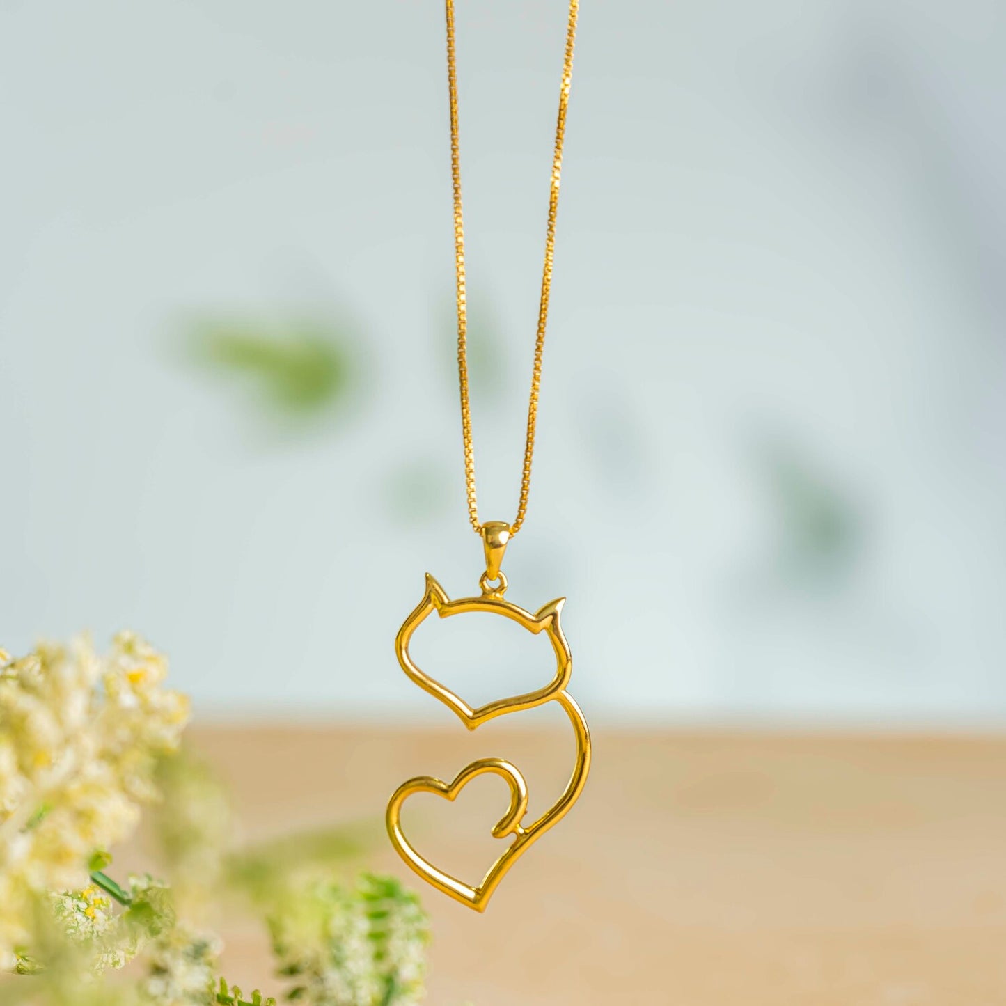Aurgat Cat's Heart 18K Gold Plated Pendant Set