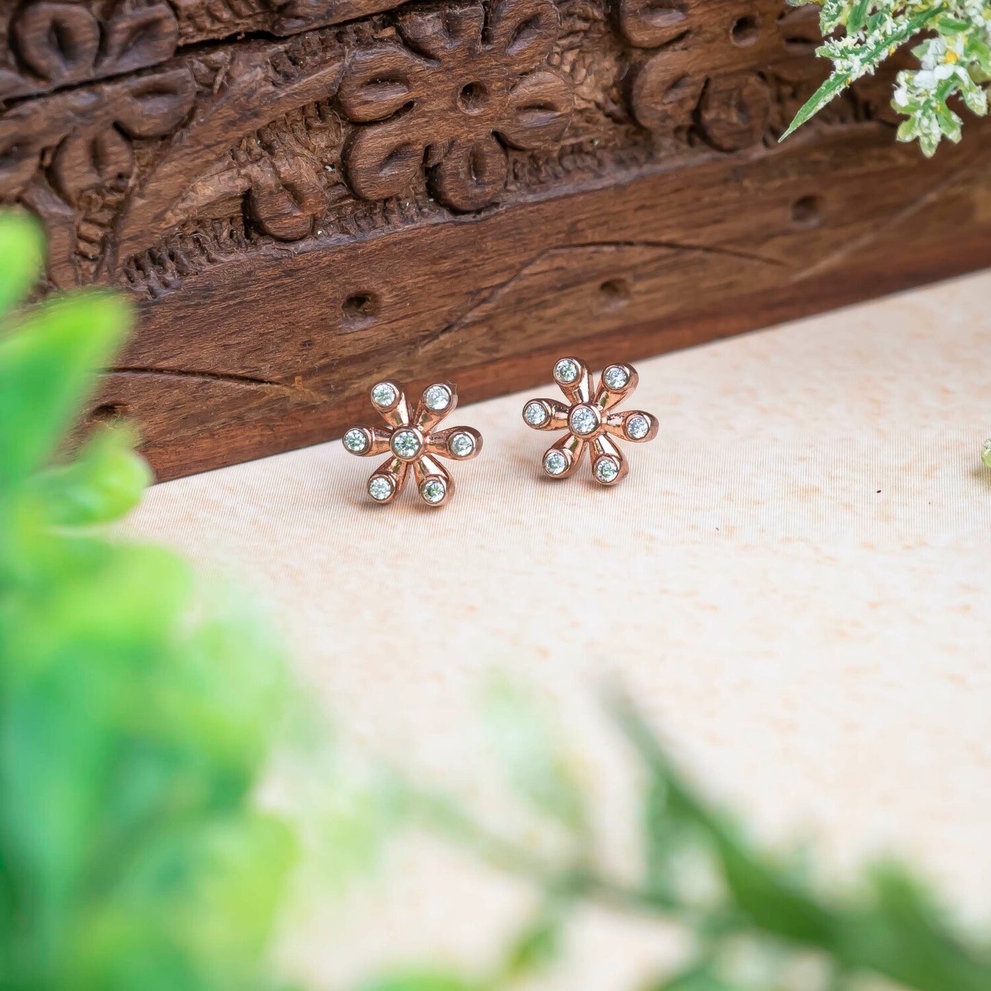 Aurgat Rose gold Flower And Moon Pendant Set