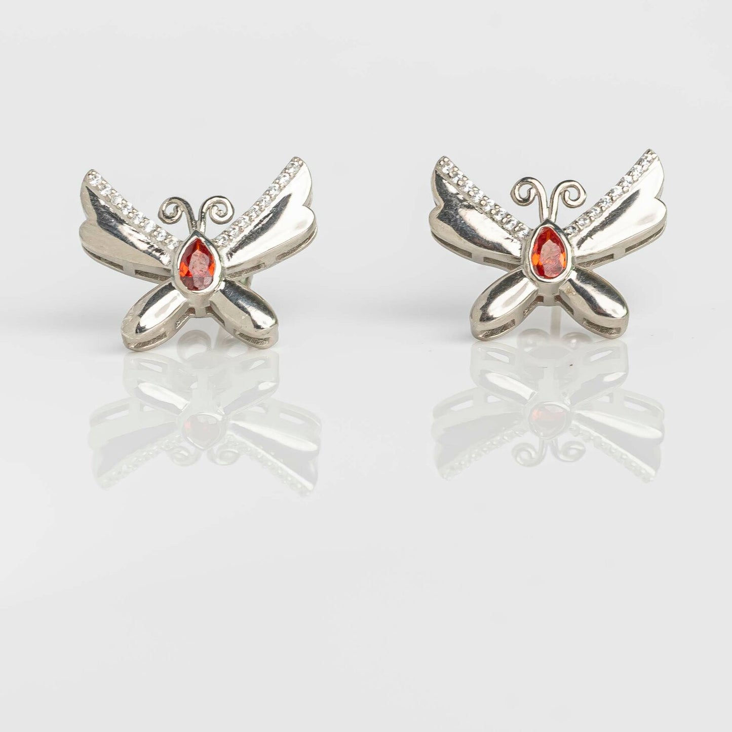 Aurgat Charming Red Butterfly Sterling Silver Pendant Set