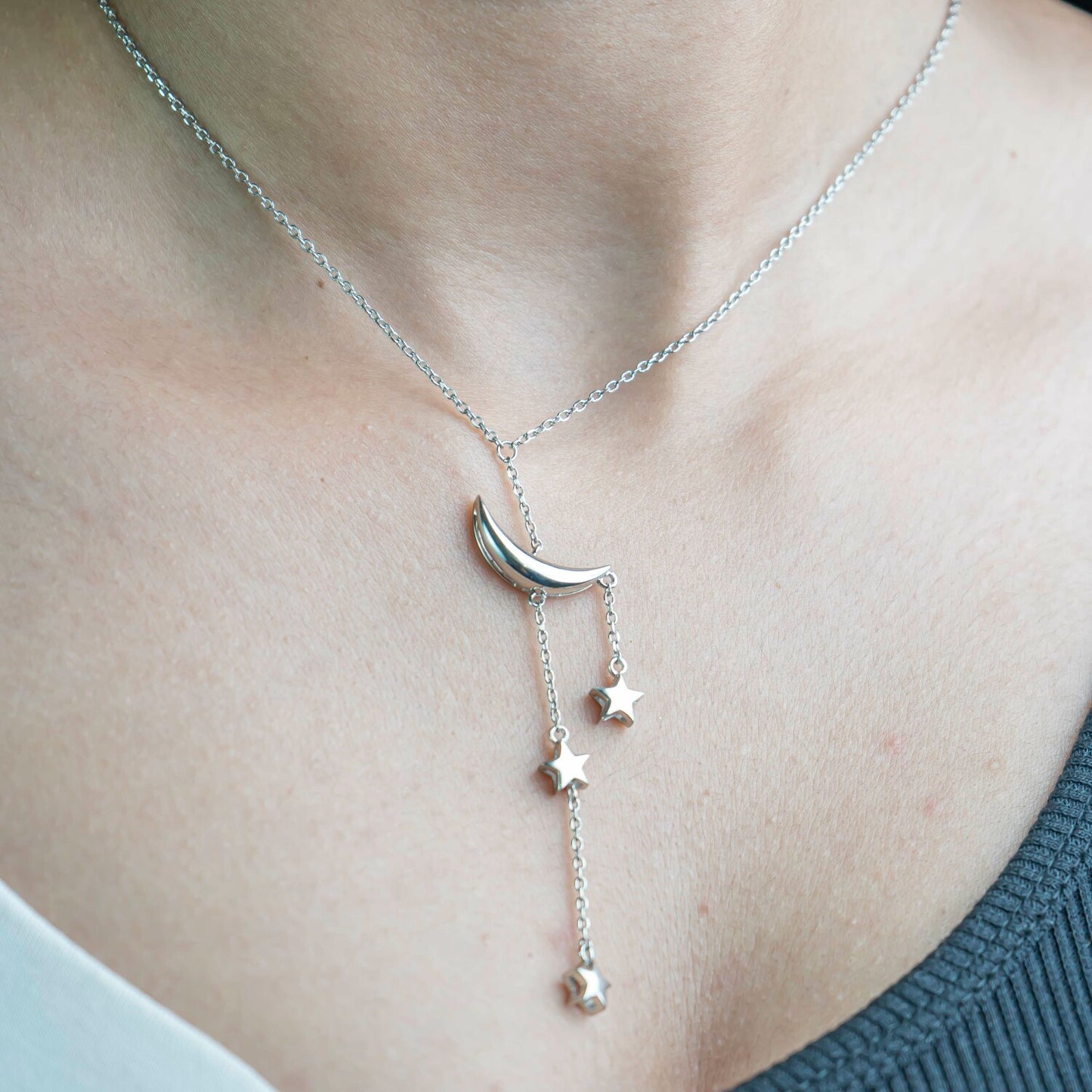 Aurgat Moon And Stars Sterling Silver Pendant Set
