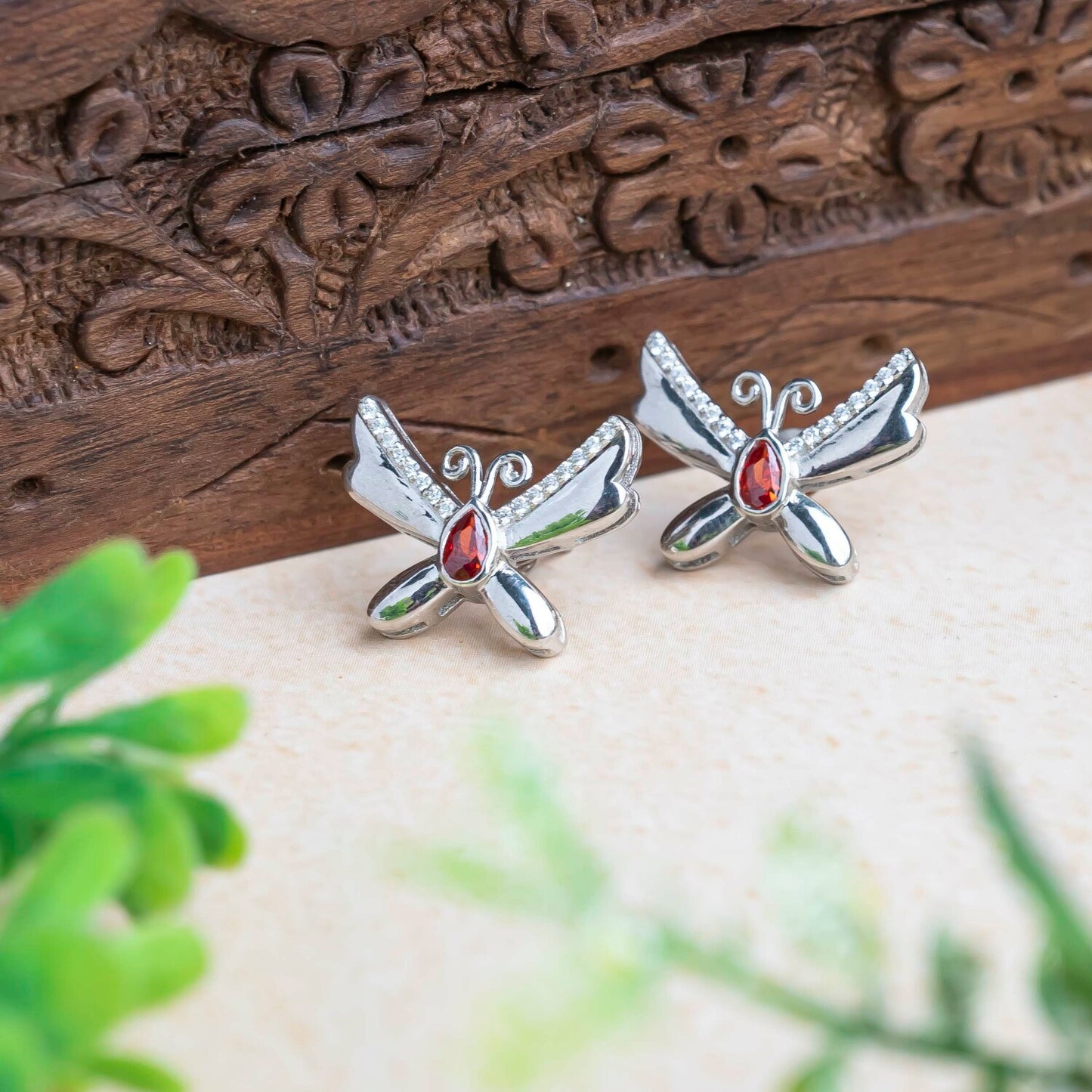 Aurgat Charming Red Butterfly Sterling Silver Pendant Set